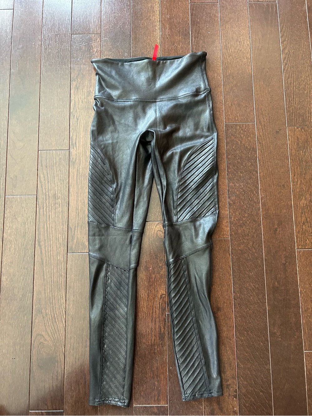 SPANX Black Faux Leather High-Waist Moto Leggings